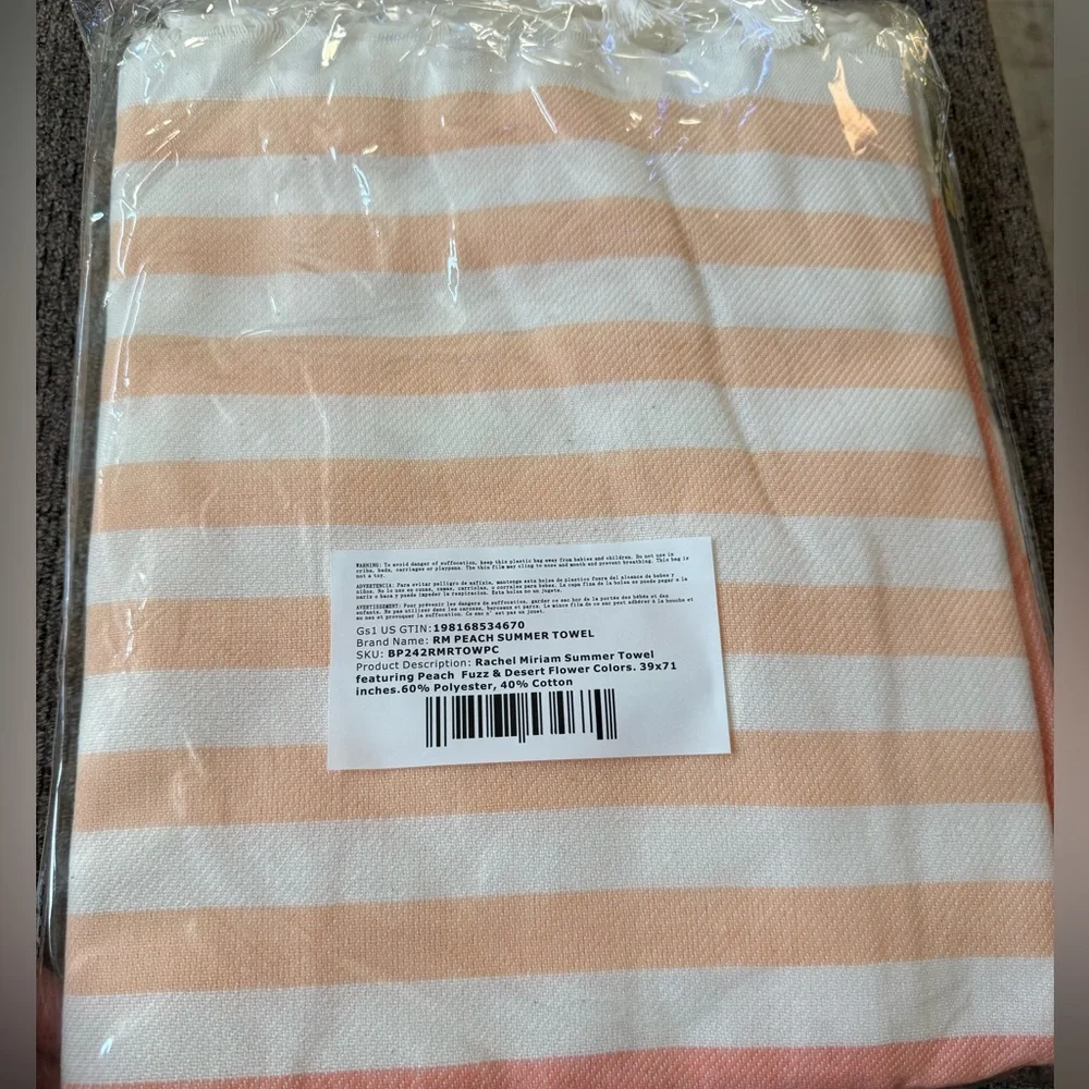 RACHEL RILEY Peach & White Stripe Beach Towel